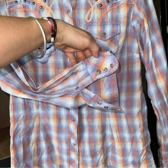 Ariat button down shirt Pearl Snap Plaid Western Rodeo Long Sleeve embroidered - Picture 5 of 8